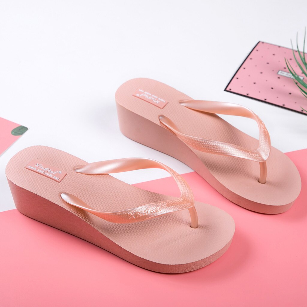 Solid Color Platforms Flip Flops High Heel Wedges Slippers For Women Summer Lightweight EVA Beach Casual Shoes Female Slipper