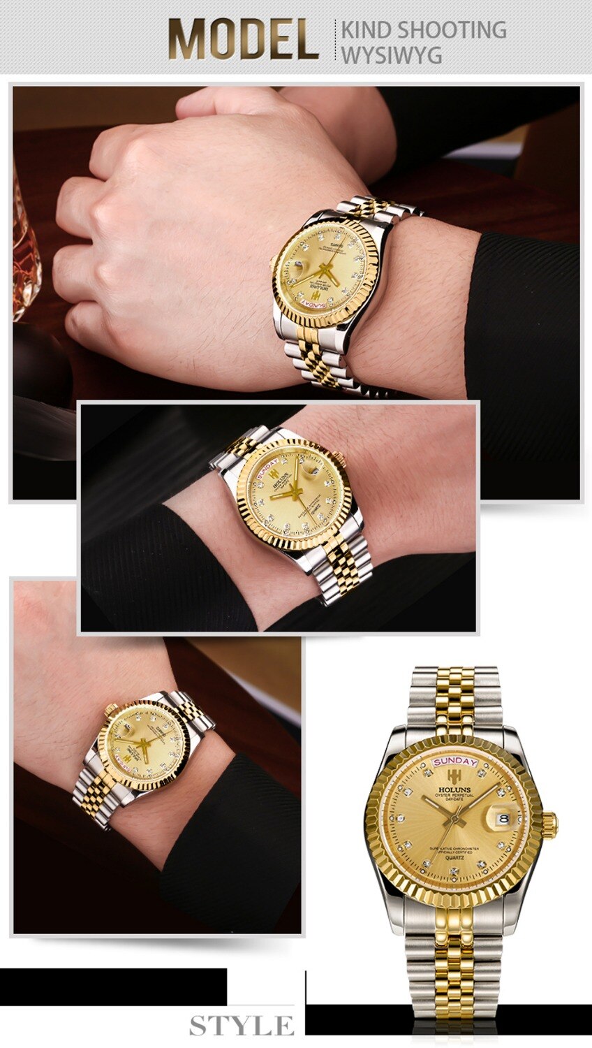 Holuns uhr herren uhren 316L stahl uhr diamanten Miyota quarz business männlichen armbanduhr kalender datum 50M wasserdichte