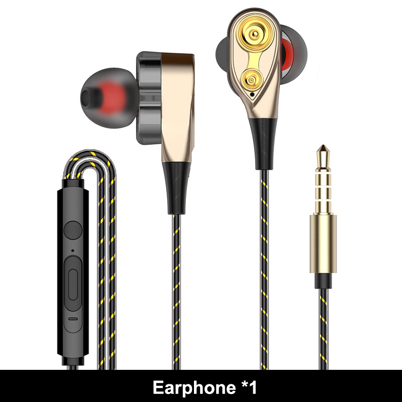 Ptm P22 Dubbele Unit Drive Oortelefoon Hoofdtelefoon Super Bass Subwoofer Sport Headset Voor Telefoon Samsung Iphone Xiaomi Auriculares MP3: Gold Earphone