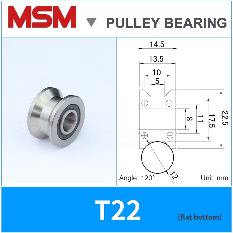 MSM-Rodamientos de bolas de ranura en U, 5 uds., U22, 8mm, rueda de rodillo de polea de pista T22, tornillo de perno M8, rodamiento de guía de riel de seguimiento de 8x22,5x14,5x13,5mm