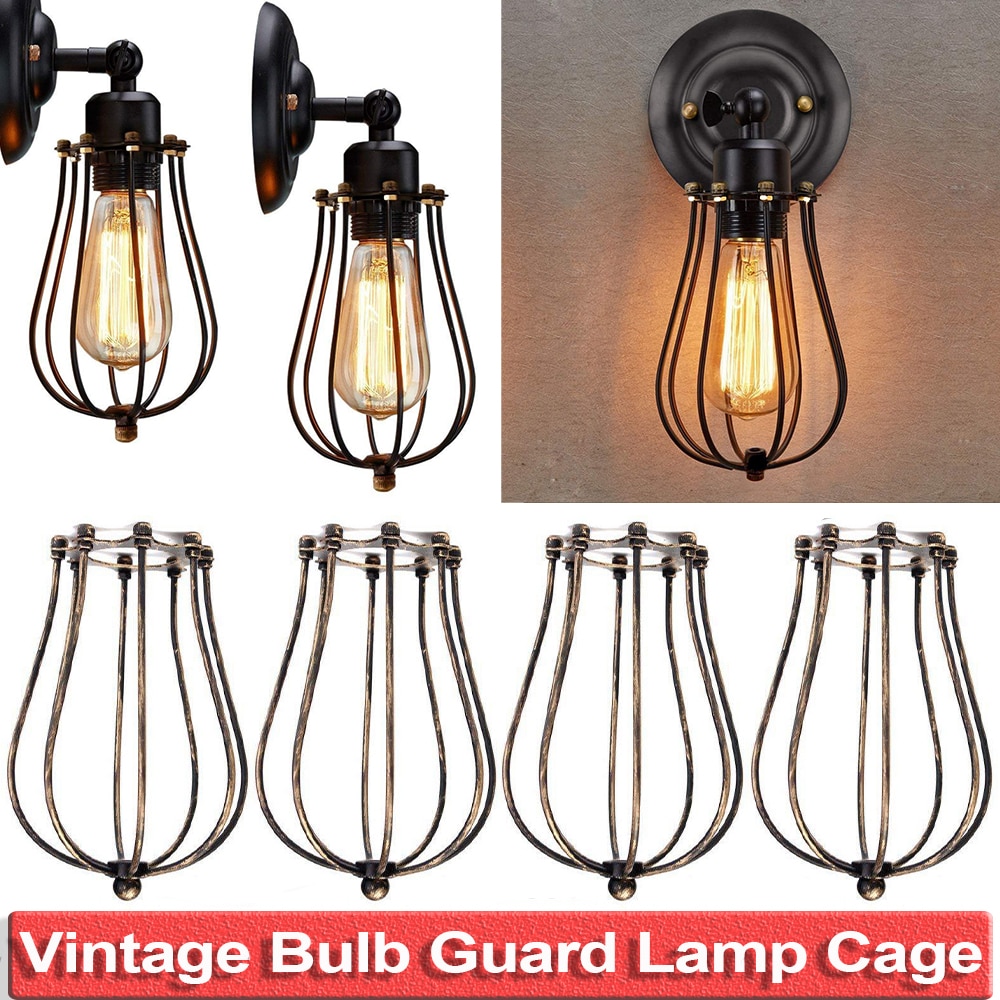 Vintage Style Lamp Cage Rustic State Set of 1/2/3/4 Fixture Metal Wire Cage Lamp Guard Lamp shades Bulb Guard Lamp Cage D30