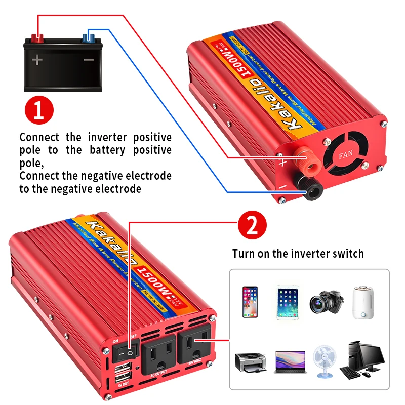 Inverter 60HZ 12V/24V110V600W1500W2000W2500W Household Improved Converter Modified Sine Wave Portable Car Power American Socket