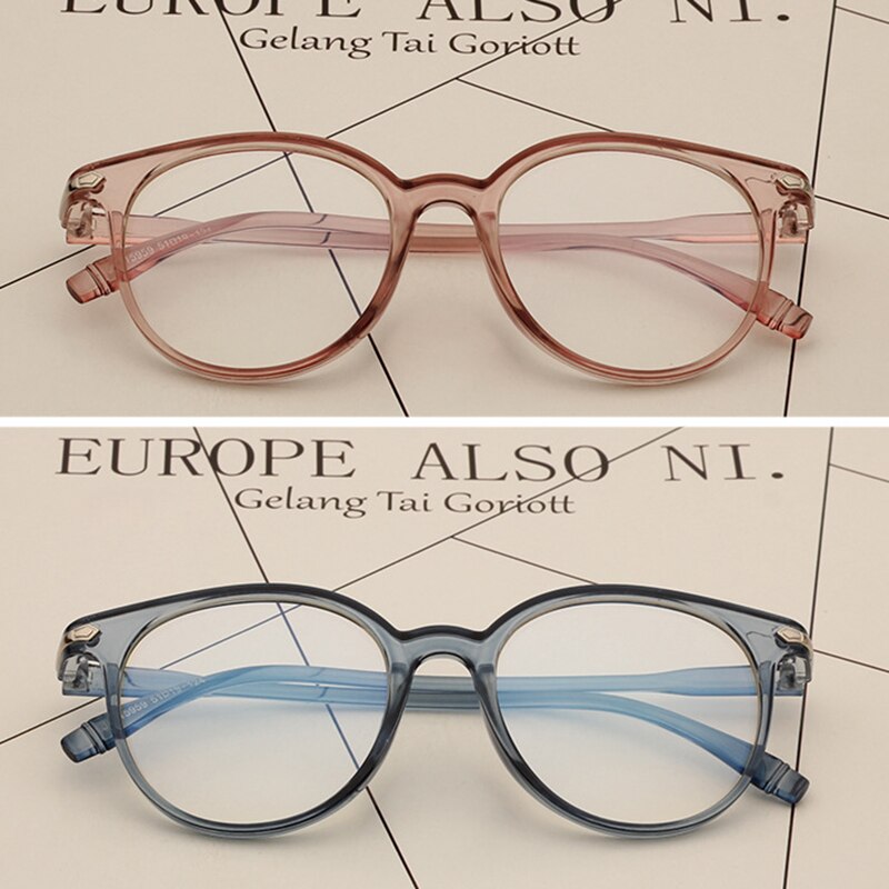 Transparenta runda glasögon glasögonbågar nörd kvinnlig glasögonbåge poäng noll vintage enkla glasögon klara linser