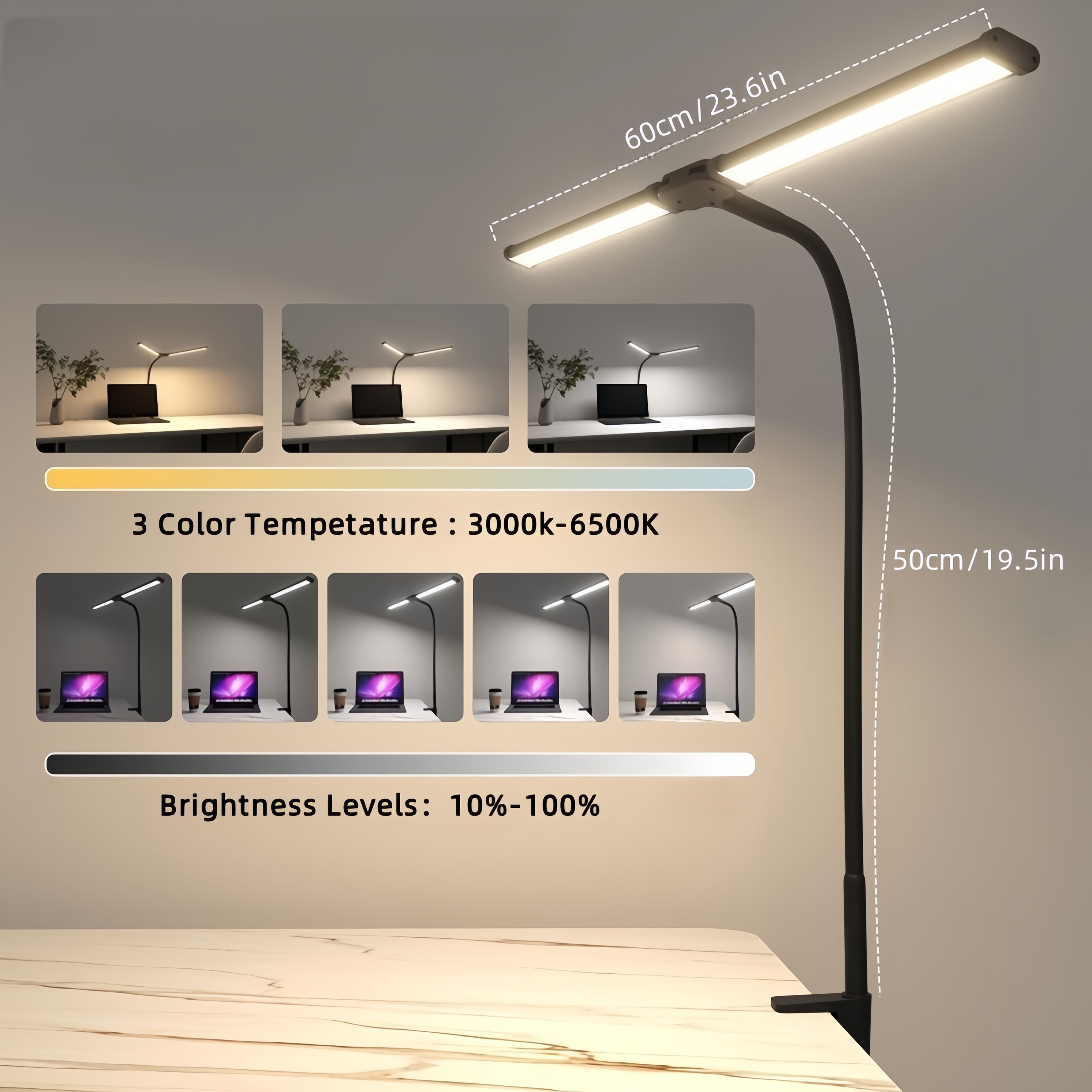 Dubbele kop LED-clip bureaulamp Architect tafellamp voor thuiskantoorverlichting 3-kleurmodus en 10 dimbare oogbescherming bureaulampen