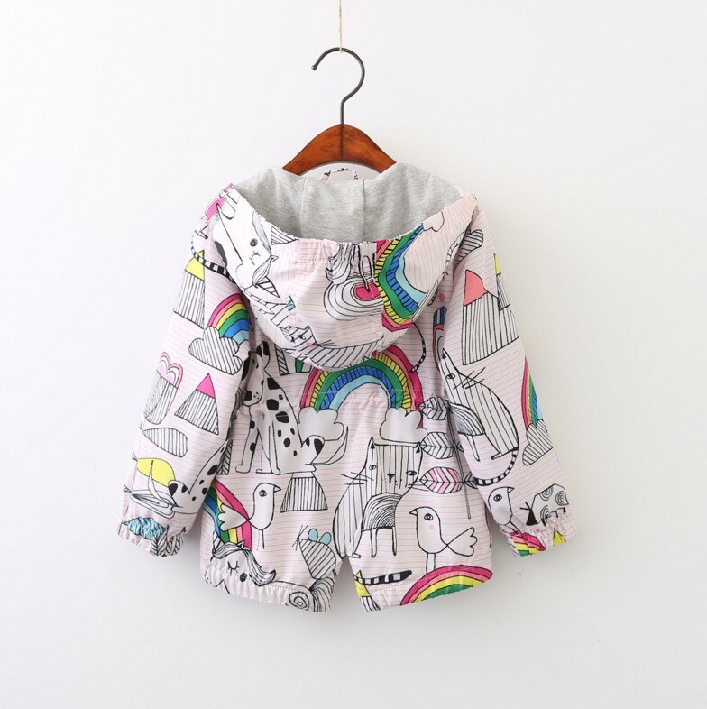 Baby Spring and Autumn Children's Wear European and American Girls Zipper Jacket Rainbow Print Windbreaker Hooded Jacke