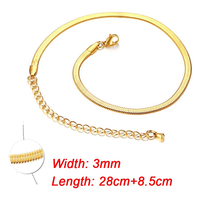 Collar con cadena de serpiente de mujer, gargantilla de acero inoxidable, Color dorado y plateado, Gargantilla plana de espiga para niña de 4mm