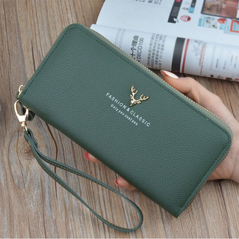 Wallet Women Female Purse Female Wallet PU Leather Long Purse Black/Pink/Blue/Green/Gray Famous Brand: green