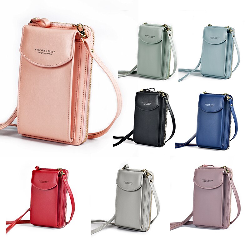 Bolso pequeño para mujer, Cartera de Color sólido de alta capacidad, monedero, funda para teléfono, a la , combina con todo, de longitud media,