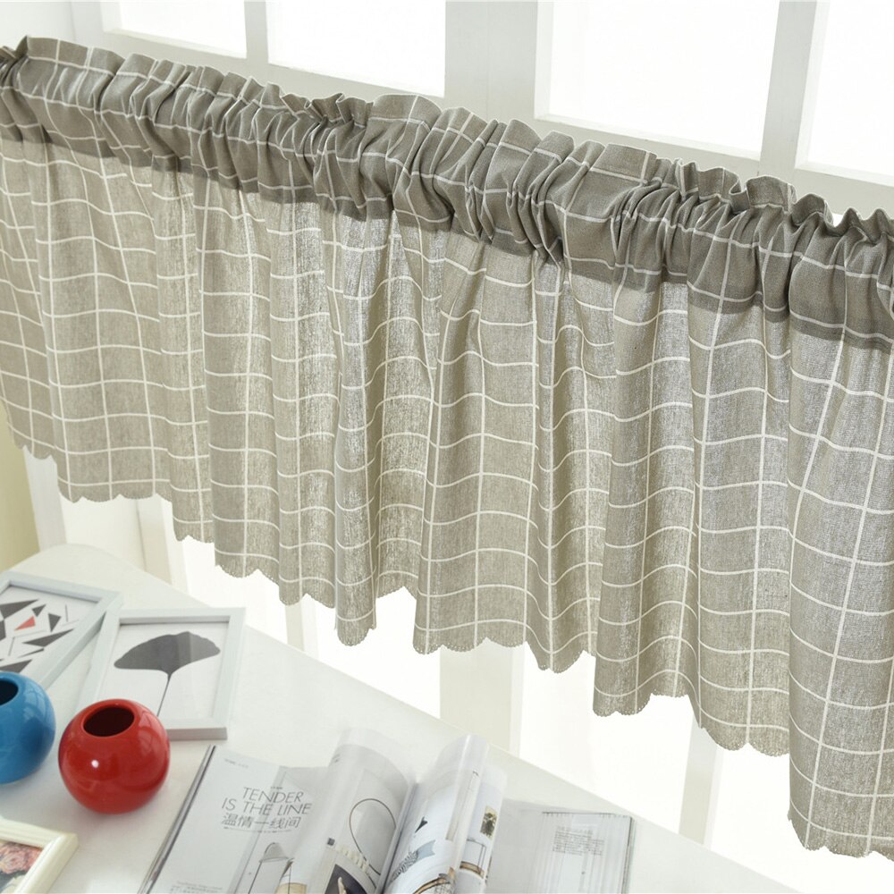 Cenefa de rejilla a rayas para ventana, faldones de cortinas opacas, cortas, semitransparentes, de bolsillo, para Cocina