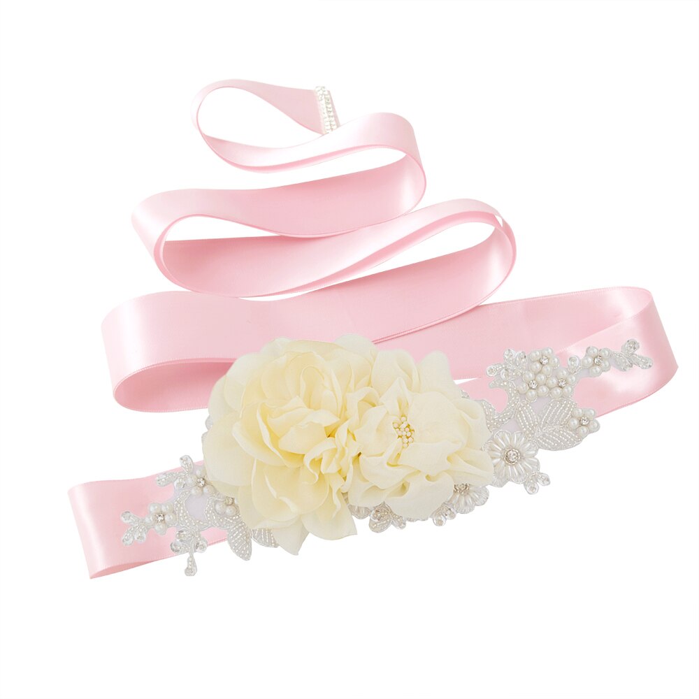 Zms 172 bloemenriem voor bruiloft, lange feestjurk, zwangerschapsjurk, kralenriemen, blauwe bruidsaccessoires, damesriemen: Roze