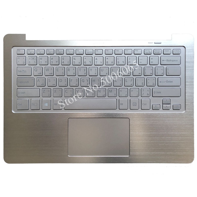 Laptop Arabisch Toetsenbord Met Achtergrondverlichting Voor Sony SVF13N Zilveren Toetsenbord Met Palmsteun Bovenste Cover