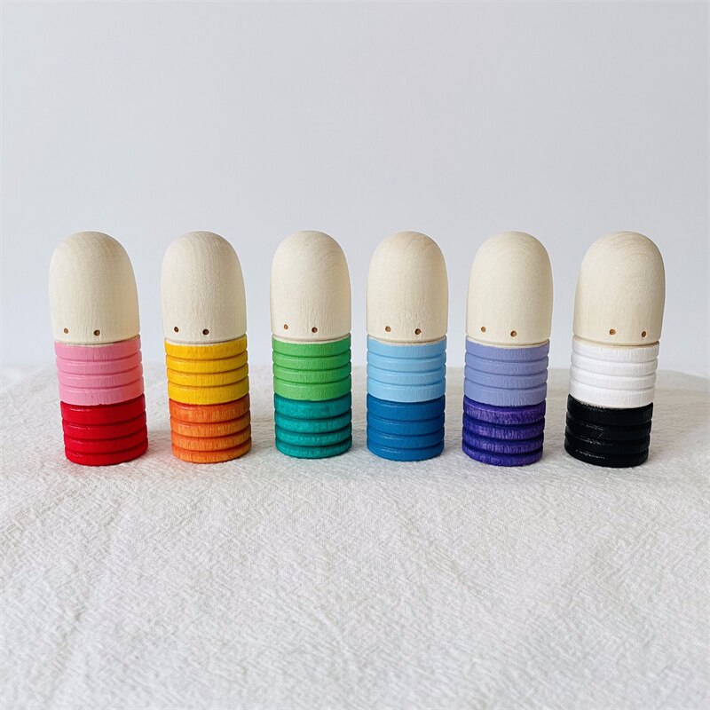 Regenbogen Peg Puppen Set Baby Holz Abbildung Blöcke Konstruktor Kinder Montessori Pädagogisches Spielzeug Open Ended Spielen Spielzeug für Kinder: G