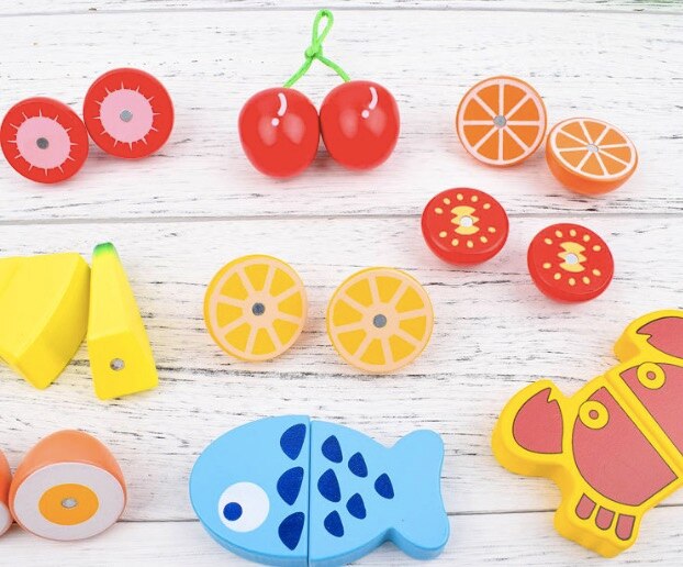 Wooden cutting fruit kitchen toy Food Toys Fruit Fish Vegetable Blocks Montessori preschool educational toy kids Birthday