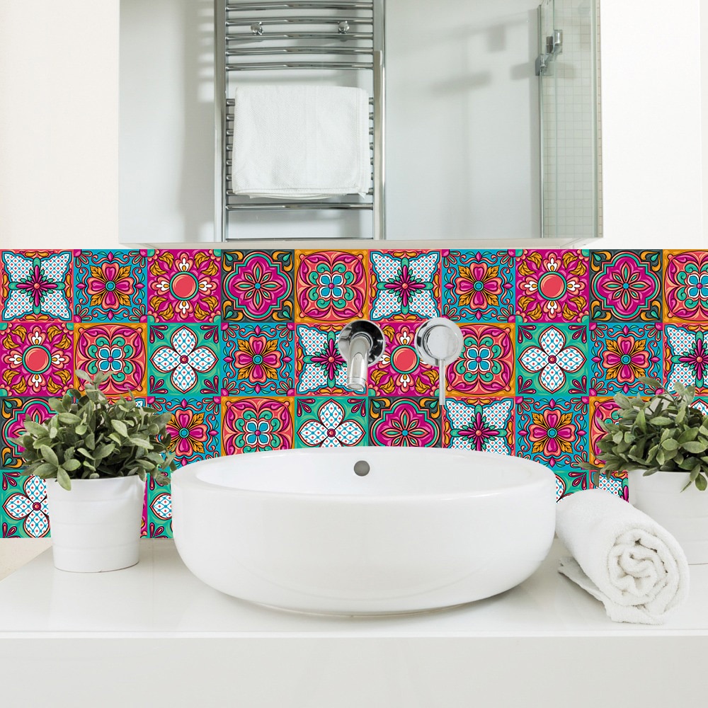 Colorful Strip Tiles Wall Stickers Bathroom Kitchen Stairs Tile Ceramics Decoration Wallpaper Peel &amp; Stick PVC Art Mural Poster