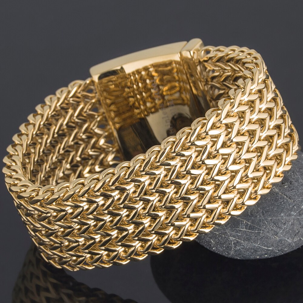 Luxe Golden 30 Mm Brede Armband Mannen Vriendschap Heren Armbanden Armbanden Metalen Hiphop Rvs Sieraden Op Hand Dikke Ketting