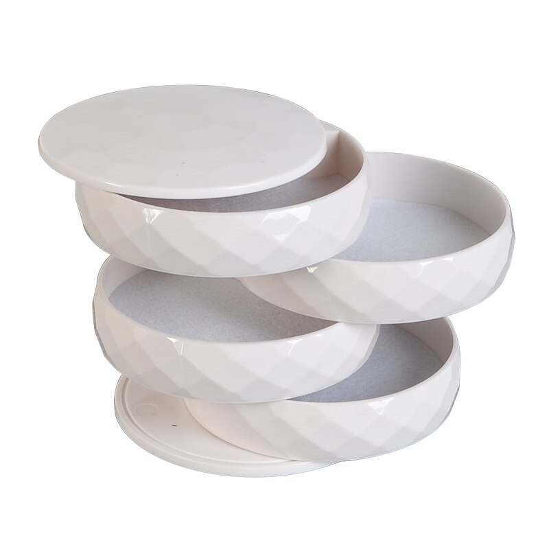 4 lag 360 graders roterende smykkeskrin i træ smykker reb tilbehør organisator halskæder armbånd ringe øreringe holder: Hvid diamant