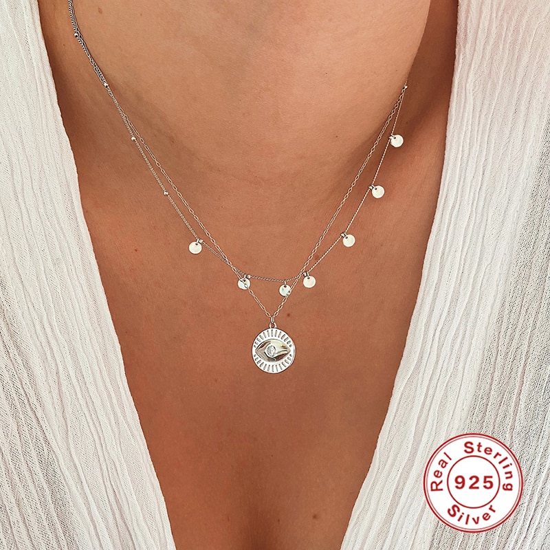 Mary fine jewelry 925 zilveren sterling ketting met zirkonia ooghanger, ketting voor dames, dames, collier, collier, vrouwelijk