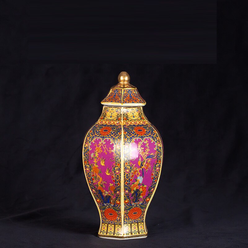 Yongzheng enamel vase with gold flower vase Jingdezhen antique ceramic vase vase