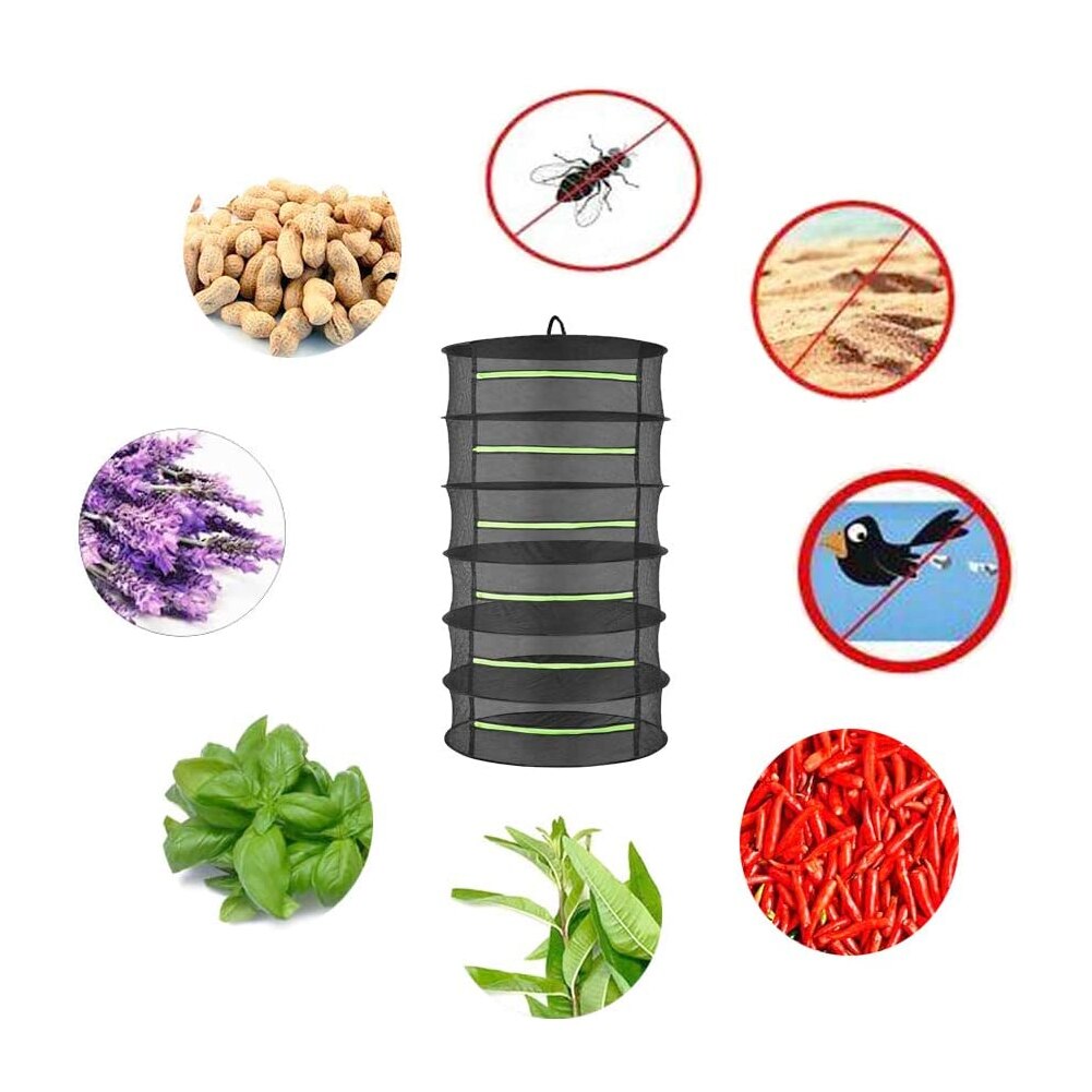 4/6/8 Layers Herb Drying Rack Hanging Mesh Net Steel Rings Foldable Zipper Closure for Petals Buds Beans