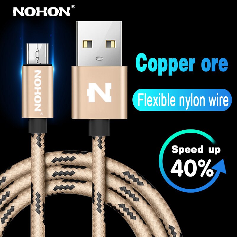 NOHON Micro USB Cable For Samsung Xiaomi Lenovo LG Sony HTC Mobile Phone Nylon USB Charger Cable Fast Charging Microusb Cables