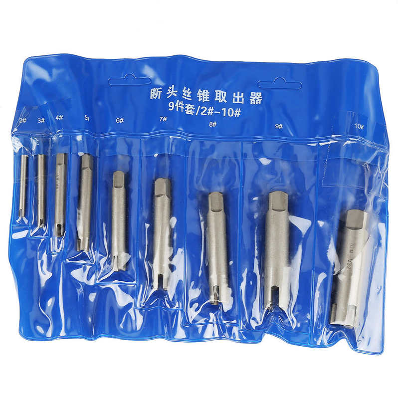 6pcs/9pcs/10pcs Tap Extractor High Speed Steel Broken Head Taps Remover Stripped Screw Tap Extractor Set: 9pcs
