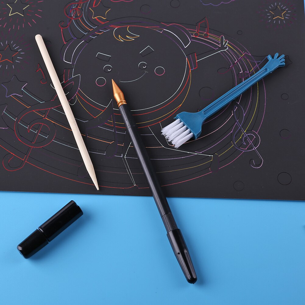5Pcs Schilderij Tekening Scratch Arts Set Met Stok Schraper Pen Borstel Voor Scratch Sketch Art Papers Boards Gereedschap diy