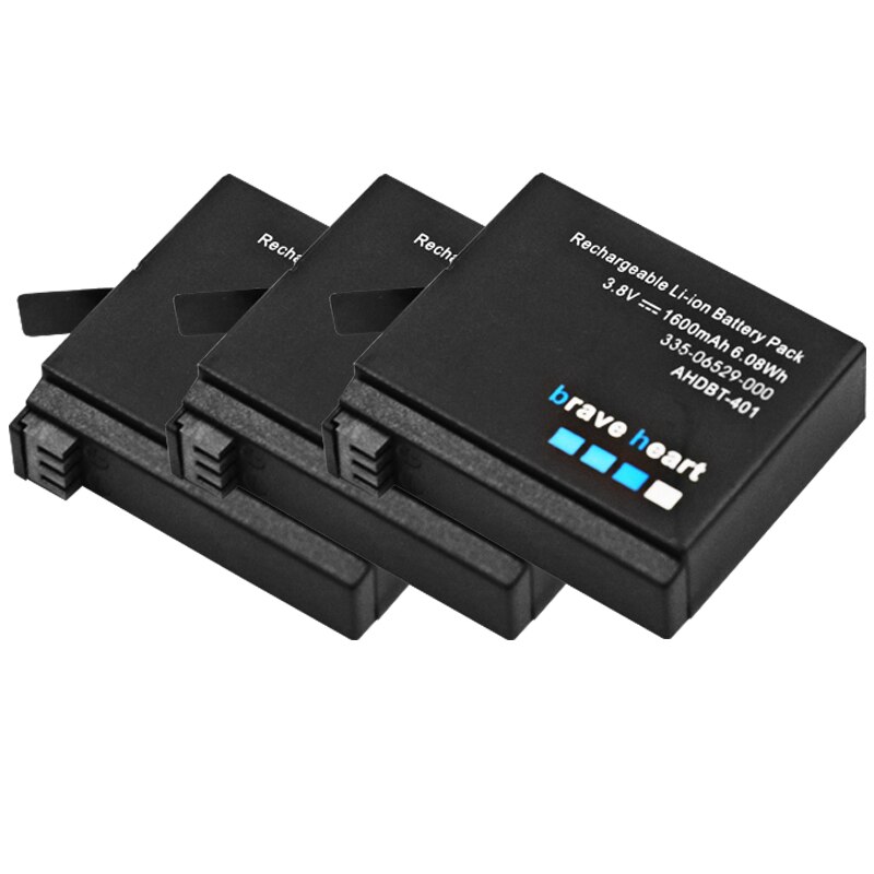 4 Stuks 1600Mah Gopro Hero 4 Batterij Vervanging + Led 3-Slots Usb Lader Voor Gopro HERO4 Gopro AHDBT-401 Actie Camera Bateria: 3battery