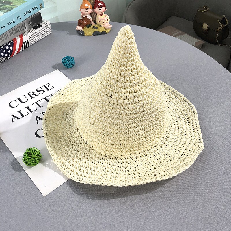 Sombrero de paja de verano para niña, bebé, playa, protección solar, gorra informal para niños, protección solar, protección solar, sombreros de bruja, gorras de Color sólido H7375: Marfíl