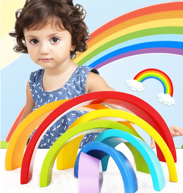 Regnbueblokke farverige bue stable tidlig uddannelse samle legetøj træ intelligens spil skib gratis