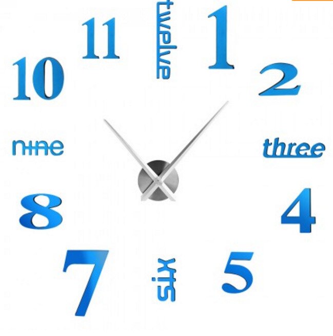 Medium Size Acrylic Wall Clock DIY Mirror Wall Clock Bedroom Wall Stickers DIY with Numbers Clock Sticken on the Wall: Blue