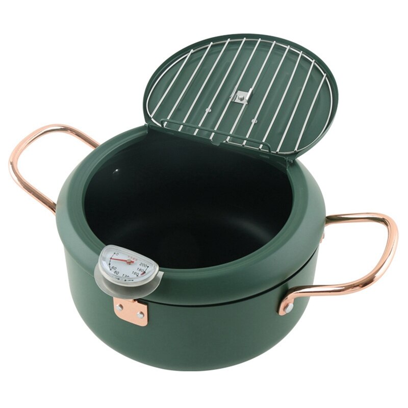 304 Stainless Steel Fryer Deep Fryer With Temperature Control And Lid Tempura Fryer With Splash Cover With Cooling Rack: Default Title