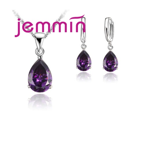925 Sterling Silver Trendy Crystal Pendant Necklace Earrings Jewelry Set For Women Girls Wedding Engagement Jewelry: black