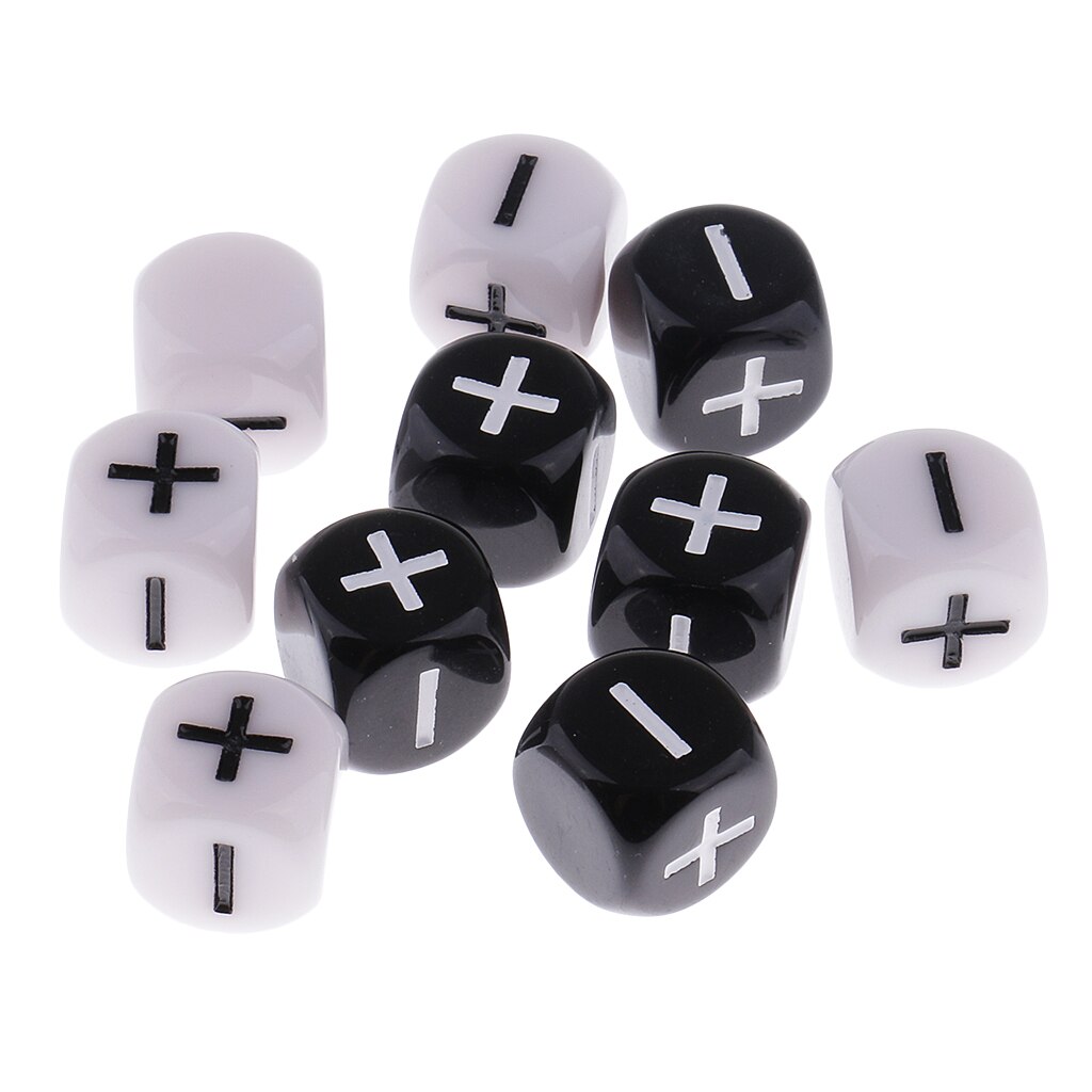 10 Pieces Plastic 6-sided Dice Minus Plus D6 for Party Bar Game Props Outdoor Camping Christmas Birthday Party Game Supply