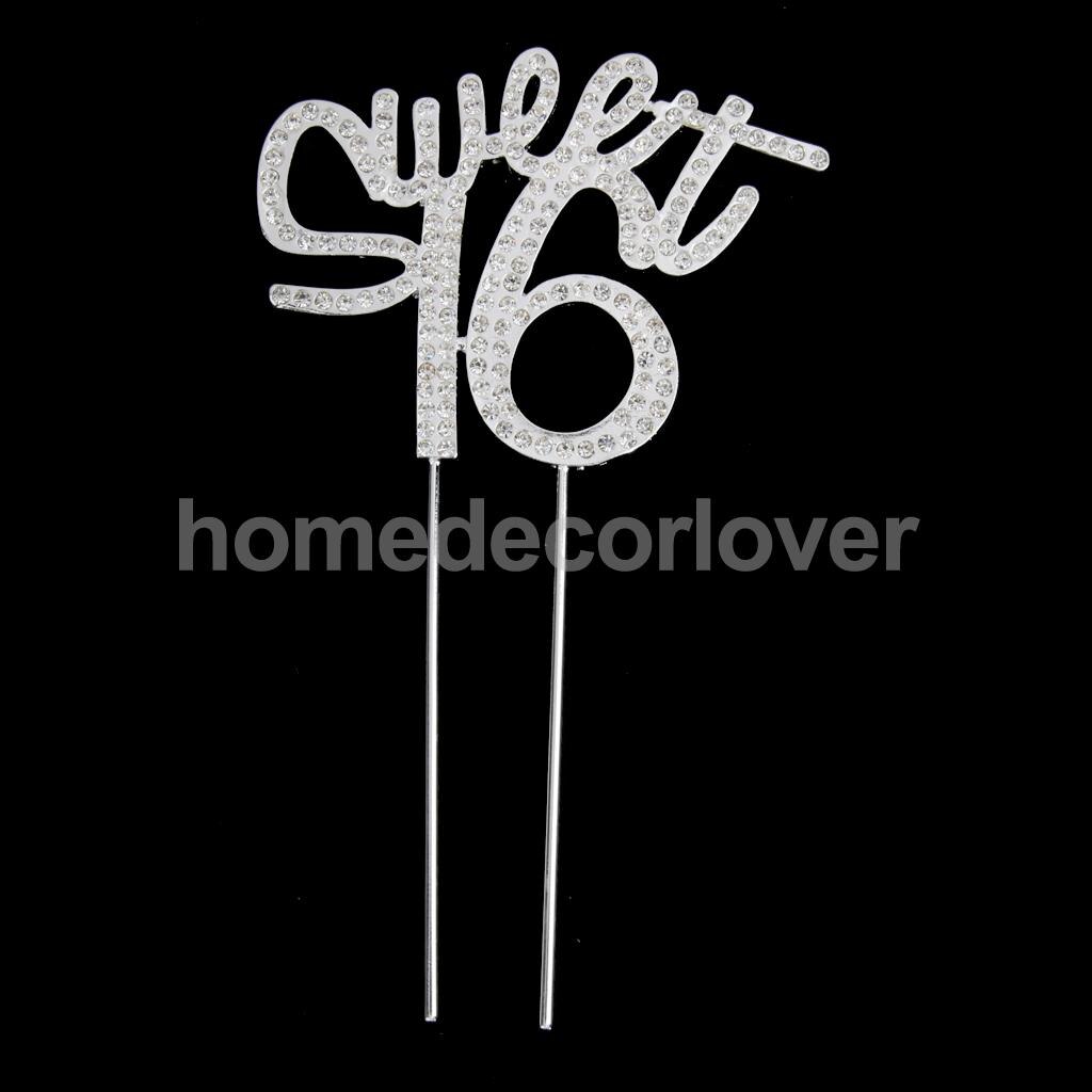 16th Gelukkige Verjaardag "Sweet 16" Crystal Cake Topper Insert Plug Cupcake Top Decor