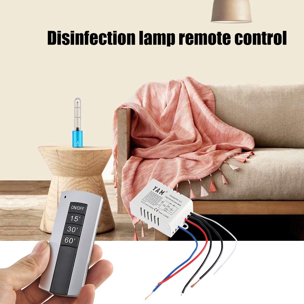 1 Pcs DIY 220V Wireless Remote Control Switch ON / OFF 2 Lamp Light Control Switch for Light Bulb Receiver for UVC Light