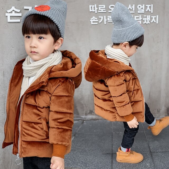 Winter Goud Fluwelen Jas Voor Jongens 2022 Mode Plus Fluwelen Dikker Warm Houden Katoenen Jas Hooded Casual Kinderen kleding: caramel colour / 2T