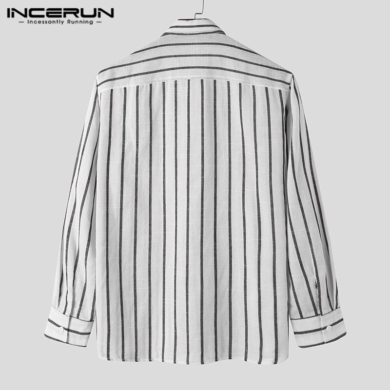 Män casual randig skjorta kavajknapp fritid harajuku blus höst långärmad streetwear märke camisas incerun