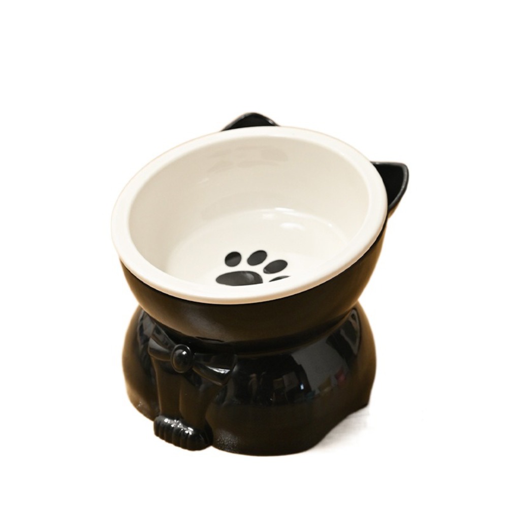 Pet Supplies Ceramic Cat Bowl Cute Pet High Foot Bowl Slanted Mouth Detachable Dog Food Feeding Basin Neck Protection: WHITE