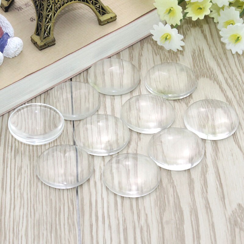 8/10/12/14/16/18/20/25/30/35/40/45/50 Round Flat Back Clear Glass Cabochon, , Cabochon Cameo For Diy Jewelry Making