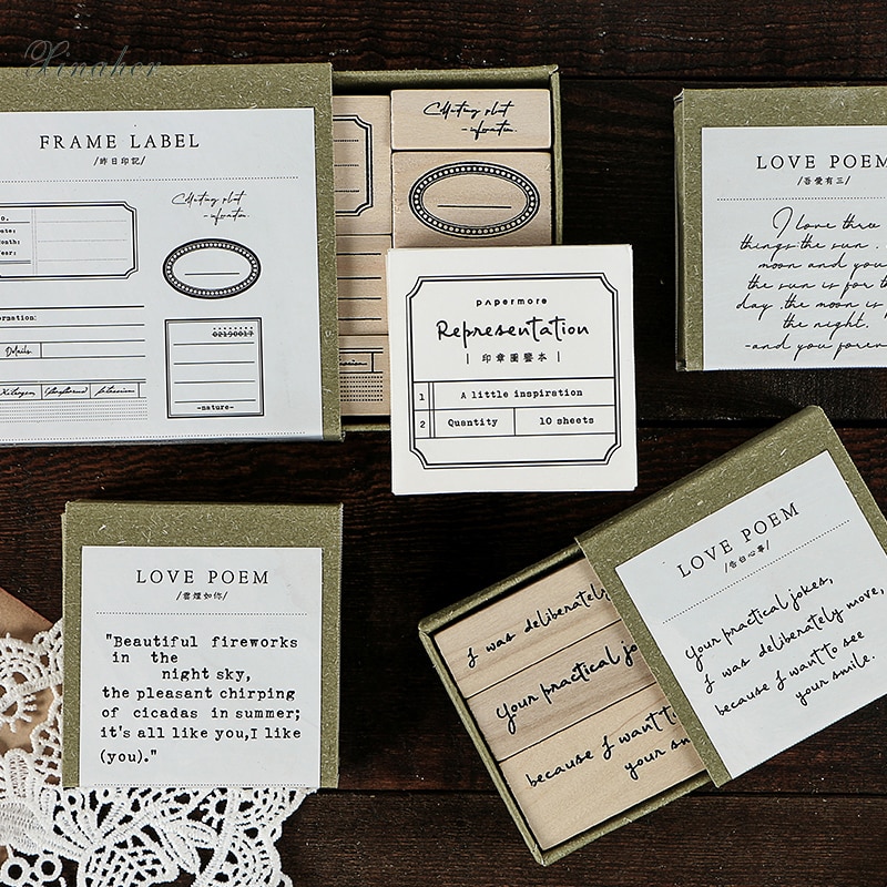 XINAHER 1set Vintage frame label stamp DIY wooden rubber stamps for scrapbooking stationery scrapbooking standard stamp