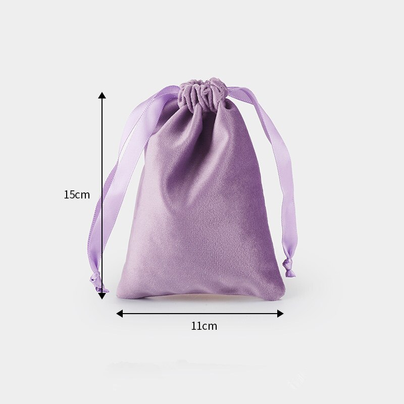 10 Pcs/Lot Christams Package Flannel Bags with Satin Drawstring Wedding Party Soft Fabric Velvet Pouch Dustbag: purple 11x15cm