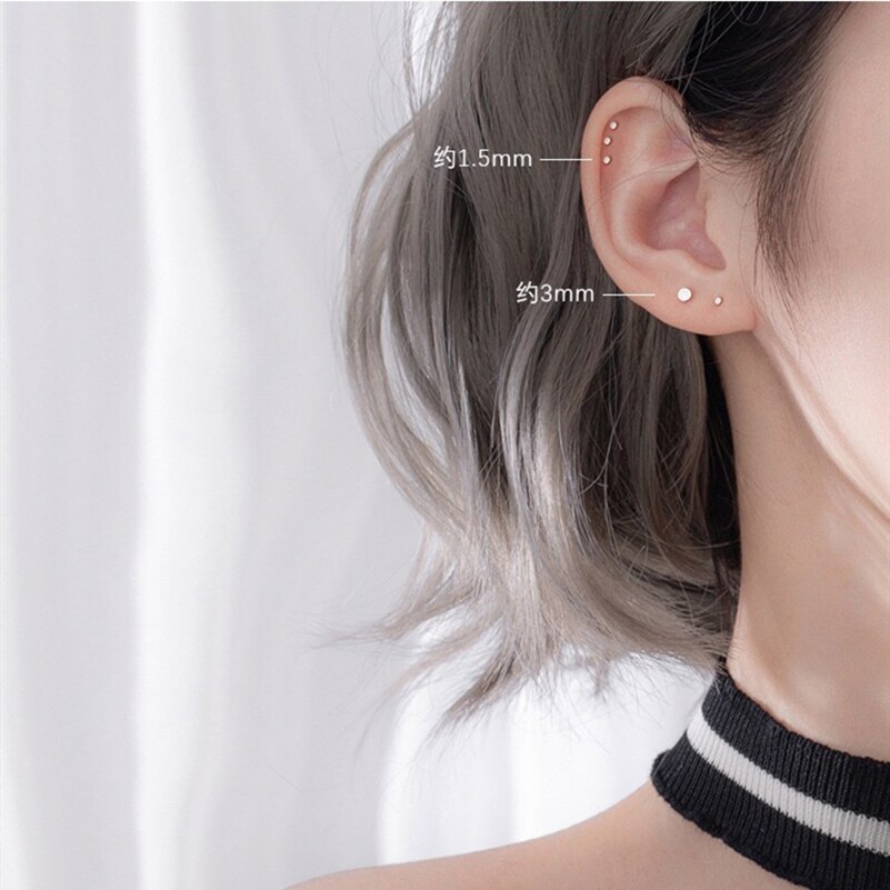 Boucles d'oreilles en argent sterling 925, très fines, très petites, rondes, avec des clous, mini, mignonnes, pour garçons et filles, adorable, 1.5/3mm