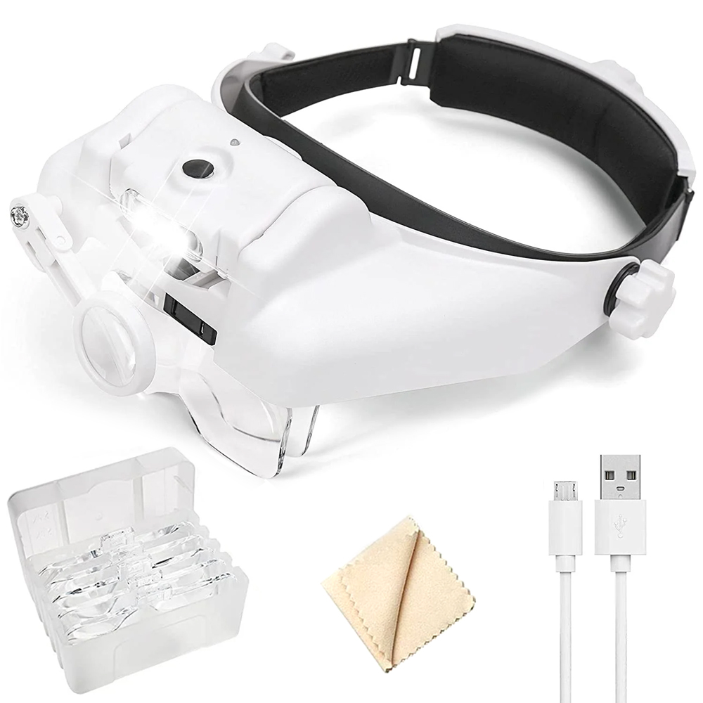 Usb genopladelig brillelup urmager brilleforstørrelsesglas led pandebåndsforstørrelsesglas 1.5x 2x 2.5x 3x 3.5x 8 reparationsværktøj: Default Title