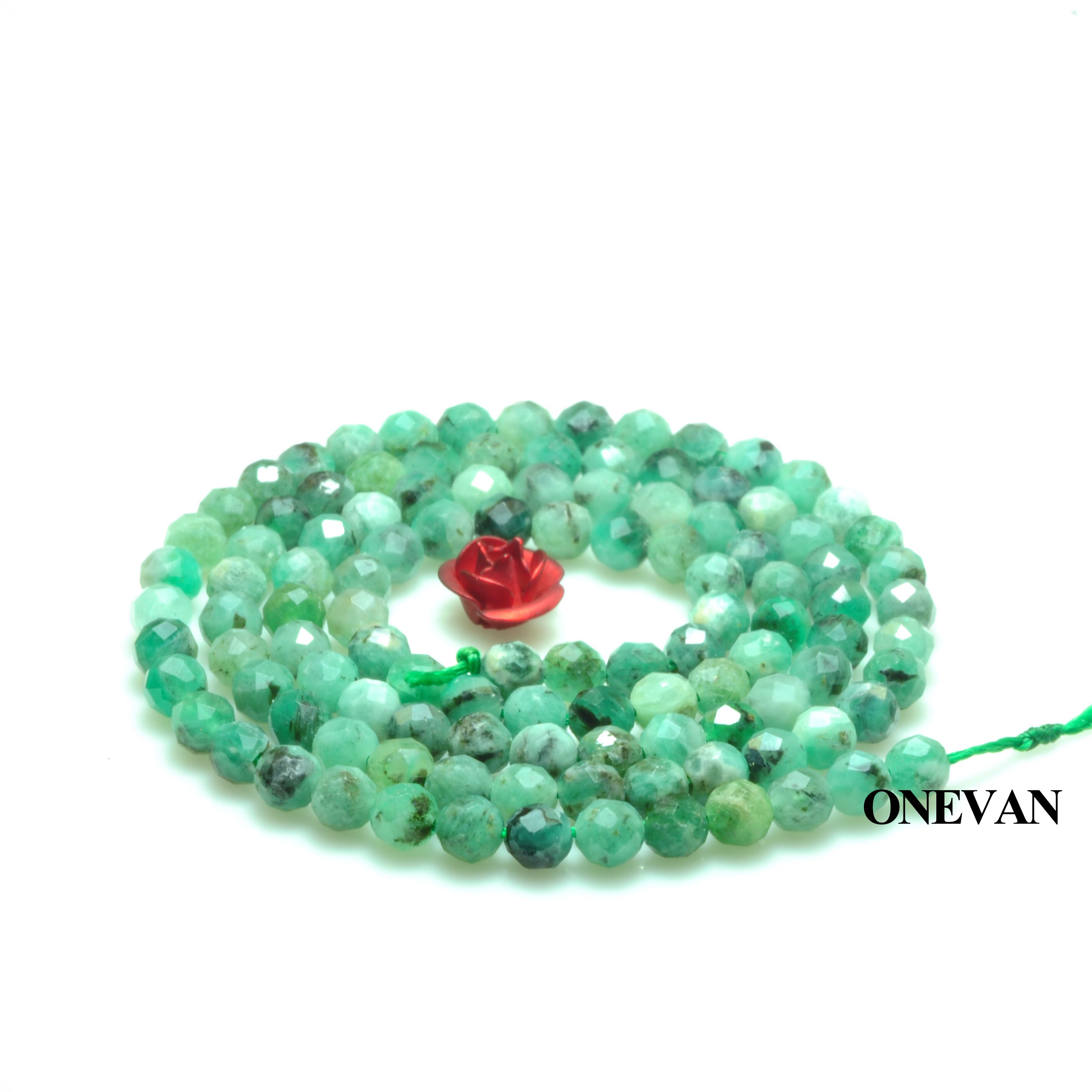 Onevan esmeralda natural facetado contas redondas 4mm suave pedra solta diy pulseira colar de jóias fazendo miçangas design de pedra preciosa