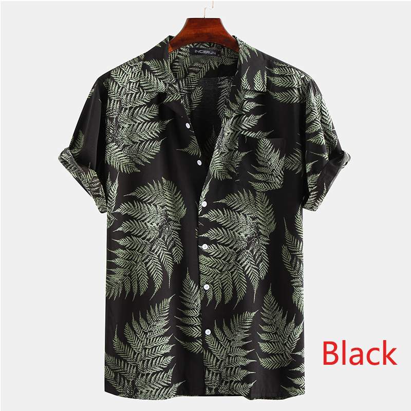 Utskrift män hawaiisk skjorta tropisk kortärmad semester 2022 kavajknapp manliga strandskjortor casual streetwear camisa incerun: Svart / S