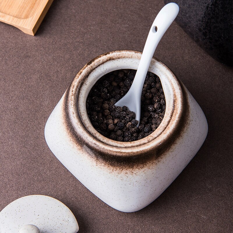 Spice Jar Ceramic Spice Box Household Kitchen Spice Jar Set Chili Jar Combination Salt Monosodium Glutamate Condiment Bottle