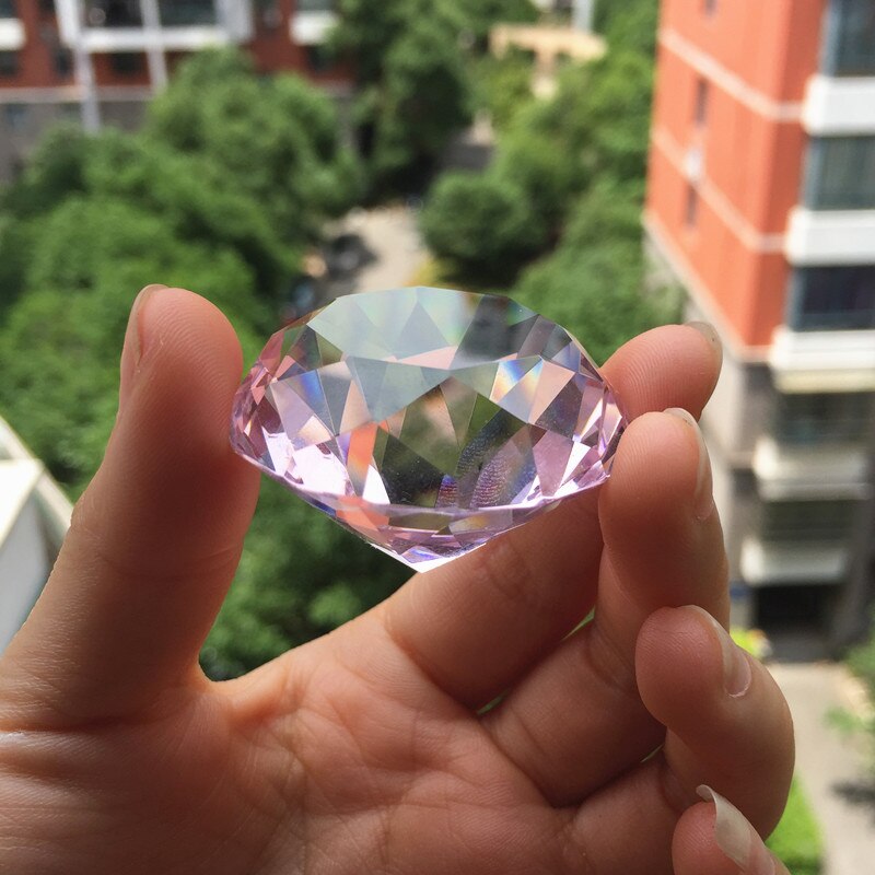 40mm 1pcs kleur Crystal Clear Diamond Cut Glazen Sieraden Kristal Presse-papier Bruiloft Decoratie Thuis Glas Diamant kind: Roze