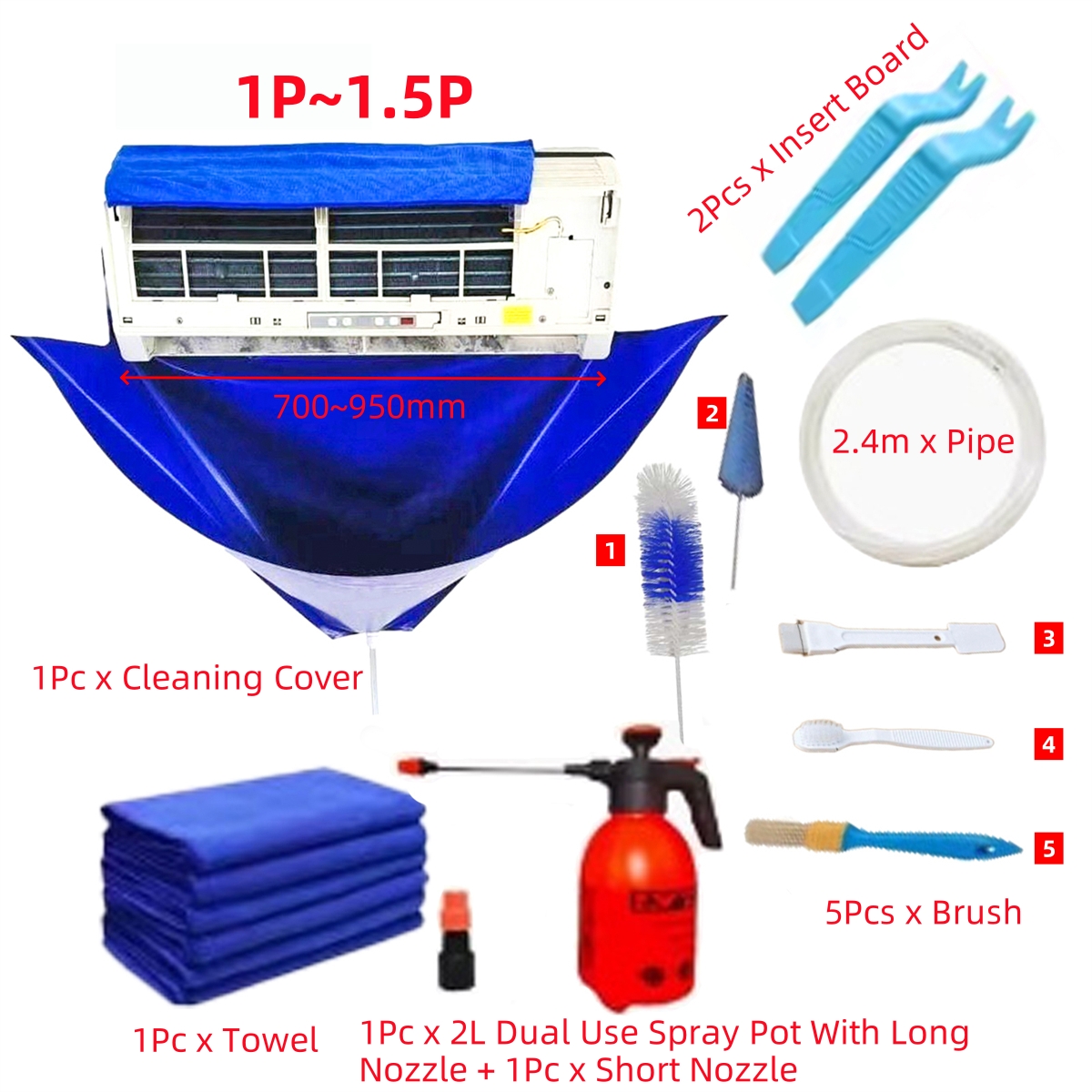 Kit de herramientas de limpieza de aire acondicionado colgante para el hogar 1-1,5 P 1,5-2P, cubiertas de limpieza impermeables de PVC, bolsas de protección contra el polvo, 6/10/12 Uds.: Amarillo claro