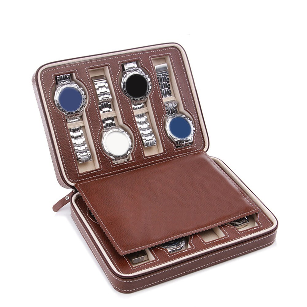 Zippered Leather Watch Display Case 2/4/8 Grids Watch Storage Bag Case Holder Watches Organizer Box