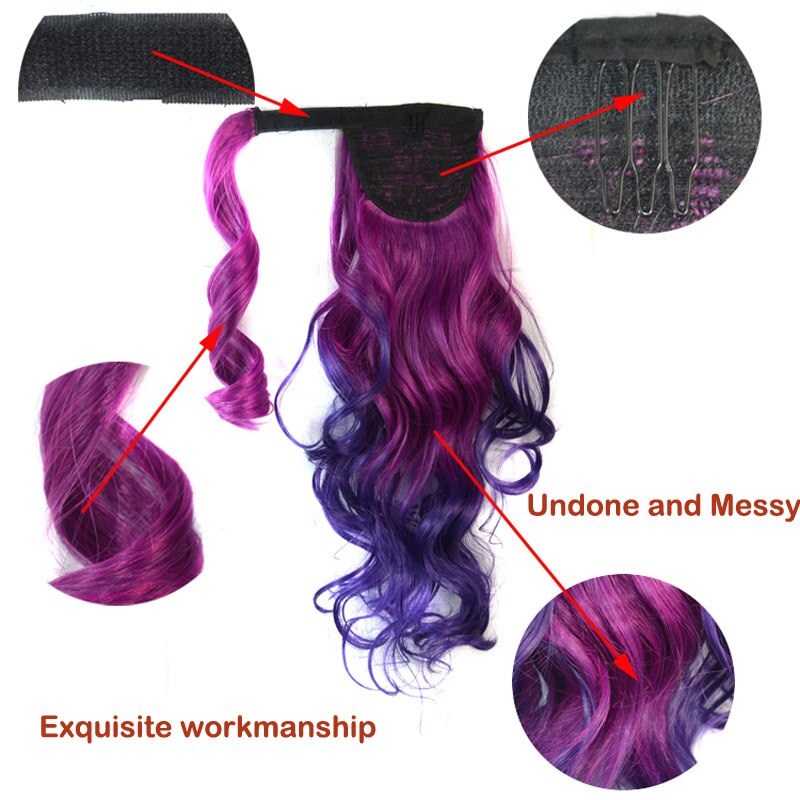 Jeedou Ponytails Wrap Around Ponytail Extension Wavy Synthetic Hair 45cm Balayage Ombre Color Messy Bohemian Style